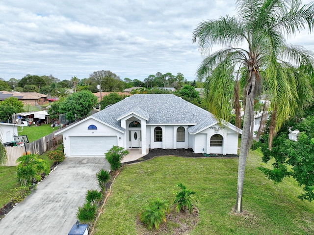 view of front of home with a garage and a front yard