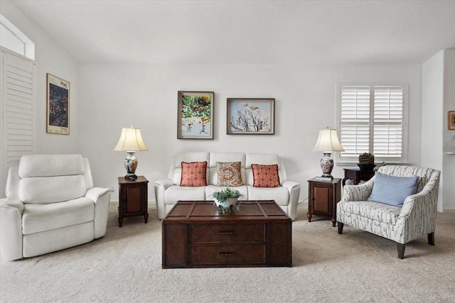 living room featuring light colored carpet