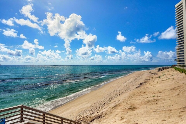 property view of water featuring a view of the beach