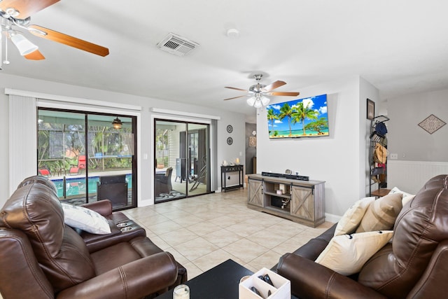 living room with light tile patterned floors