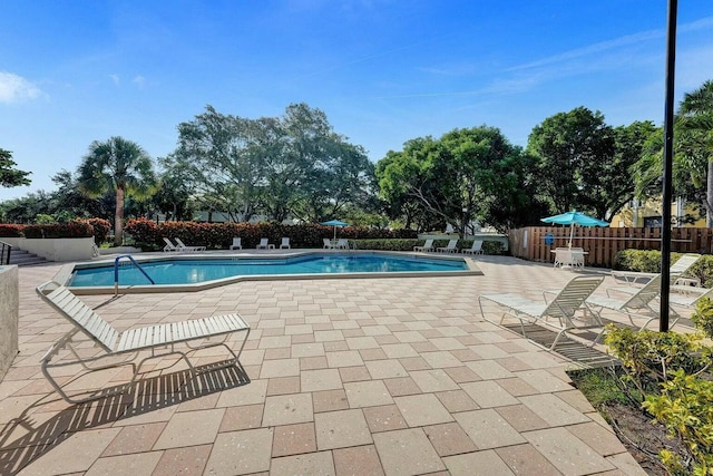 view of pool featuring a patio area