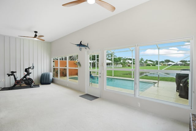 sunroom / solarium with ceiling fan