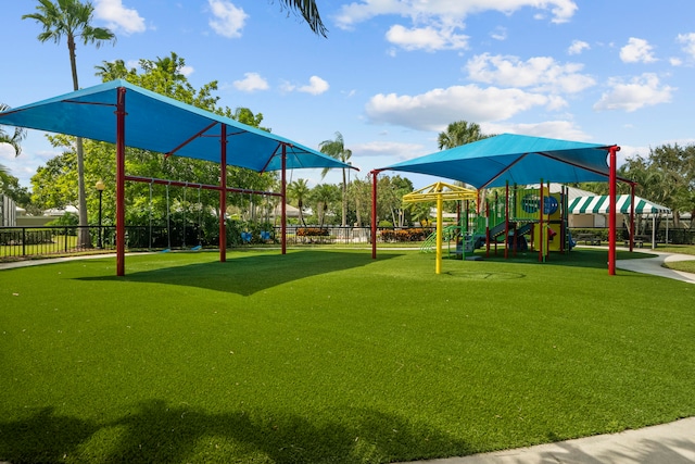 view of play area with a yard