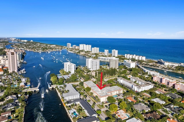 aerial view with a water view