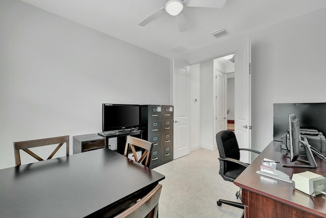 home office with ceiling fan