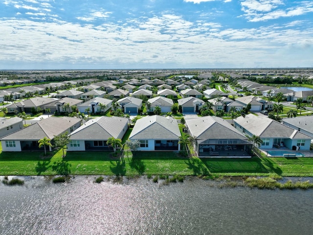 aerial view featuring a water view