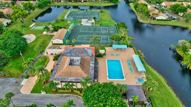 aerial view with a water view