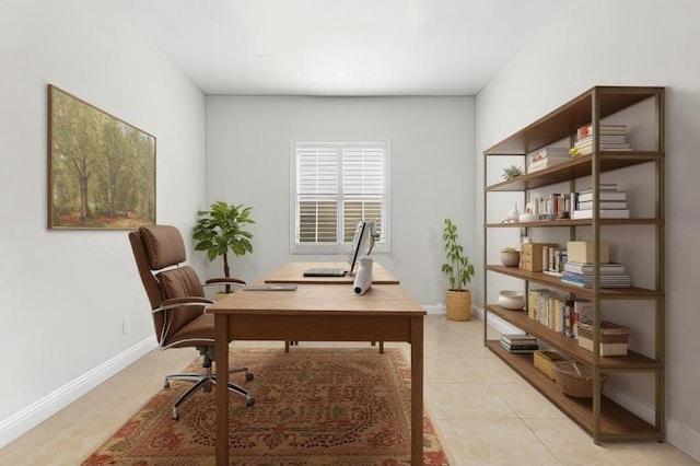 home office featuring light tile patterned flooring