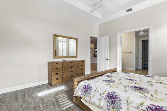 bedroom featuring ceiling fan and wood-type flooring