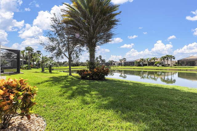 view of yard with a water view