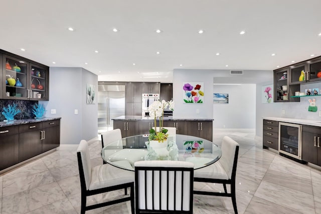 dining area with wine cooler