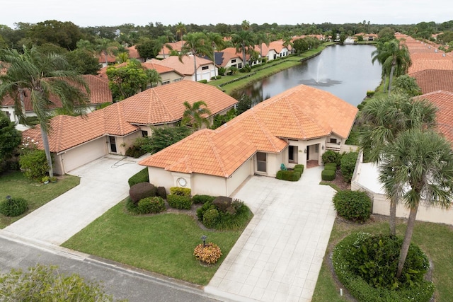 aerial view with a water view