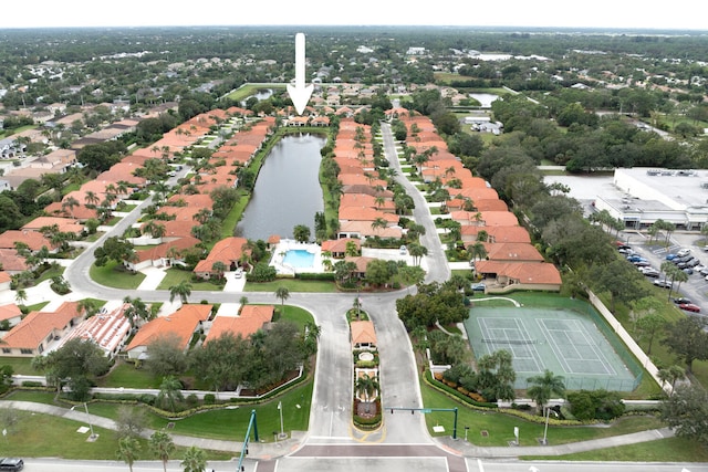 bird's eye view featuring a water view