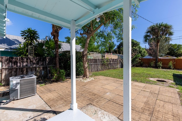 view of patio featuring central AC unit