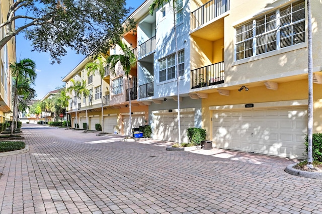 exterior space with a garage