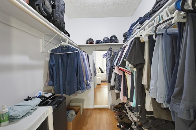 spacious closet featuring light hardwood / wood-style flooring