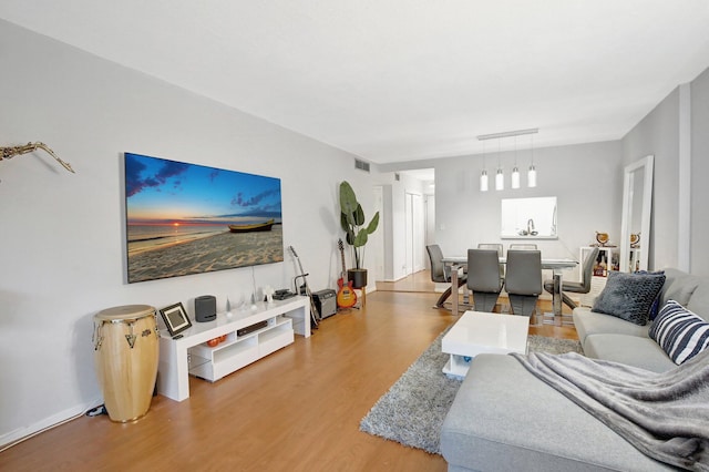 living room with hardwood / wood-style floors