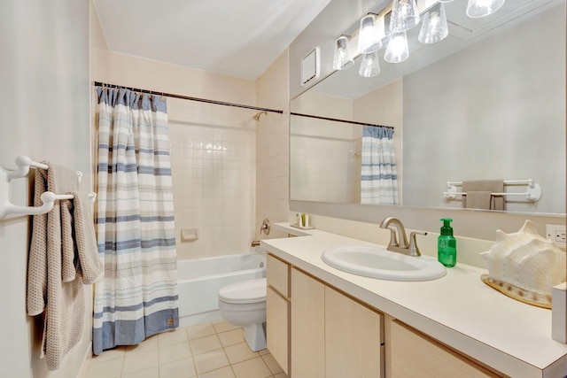 full bathroom featuring tile patterned flooring, vanity, shower / bath combo, and toilet