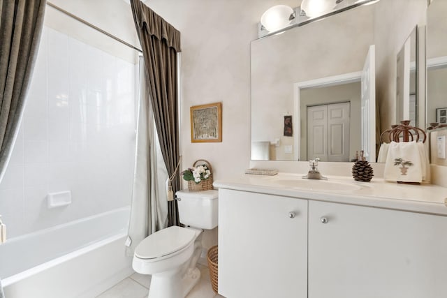 full bathroom featuring toilet, tile patterned flooring, vanity, and shower / bath combo