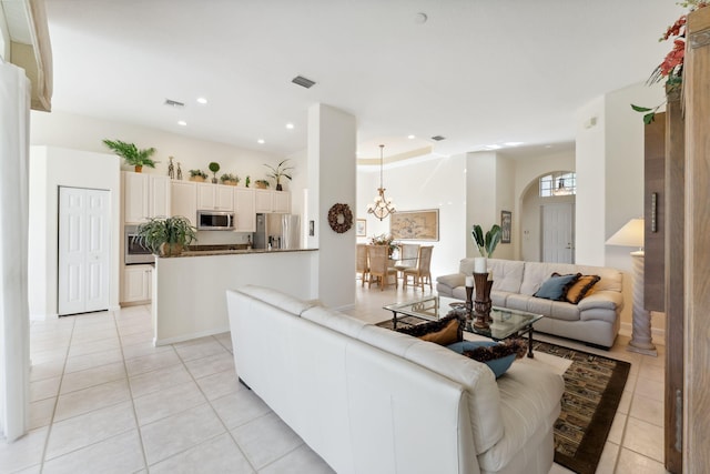 living room with light tile patterned floors