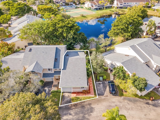 drone / aerial view featuring a water view