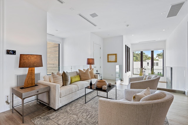 living room with light wood-type flooring