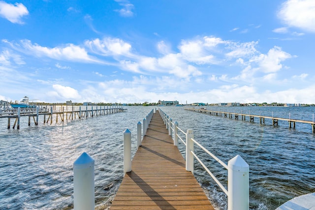 view of dock with a water view