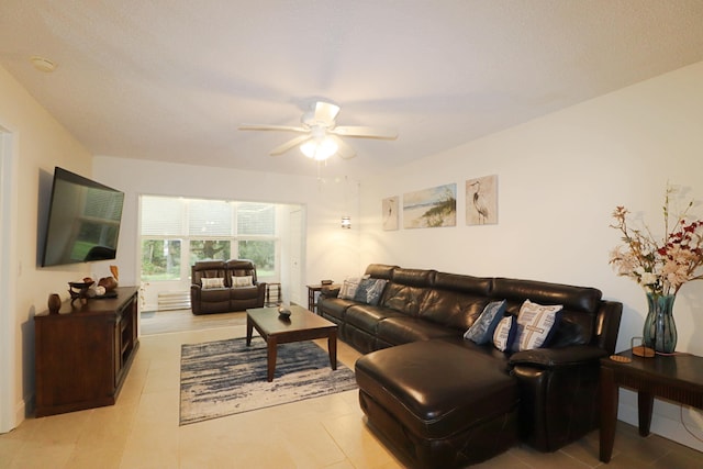 living room featuring ceiling fan