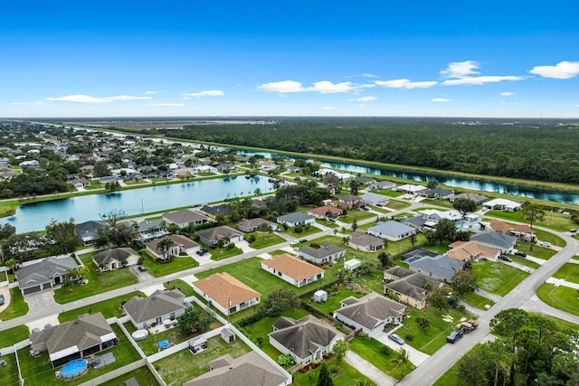 aerial view with a water view