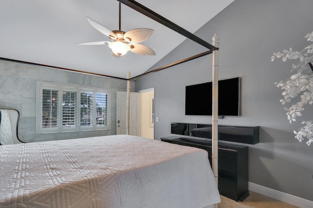 bedroom featuring vaulted ceiling and ceiling fan