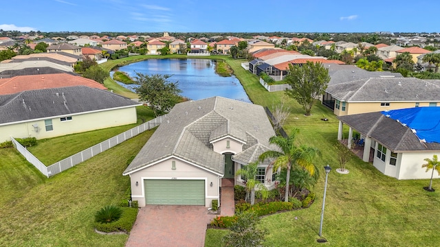 aerial view with a water view