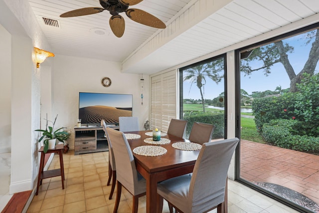 dining area featuring ceiling fan