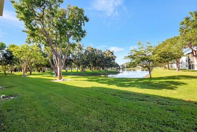 view of yard with a water view