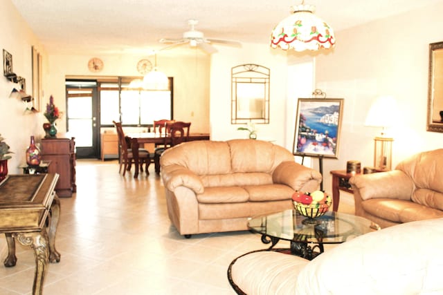 living room with ceiling fan