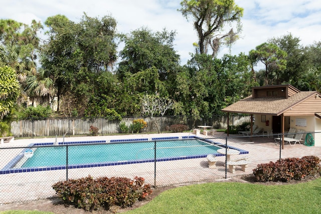 view of swimming pool with a patio