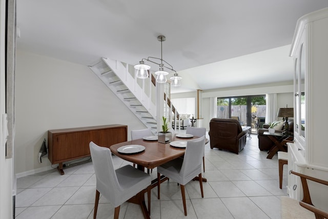 dining area with light tile patterned floors