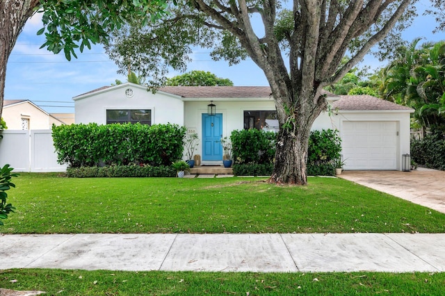 view of front of property featuring a garage and a front lawn