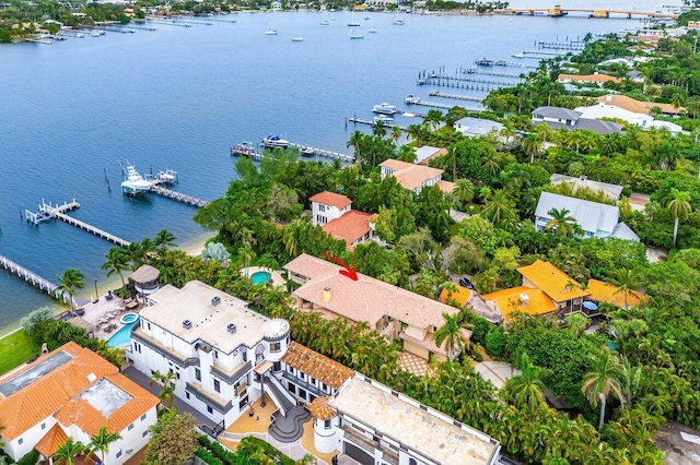 bird's eye view featuring a water view