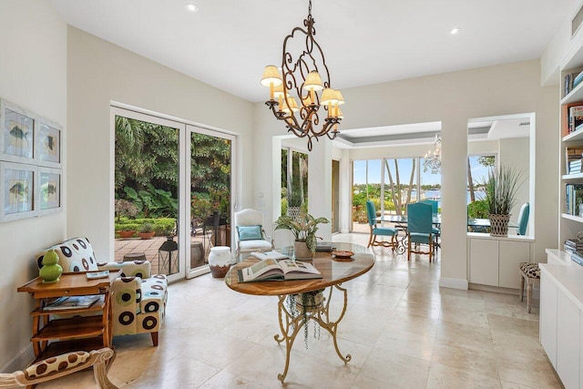 interior space featuring a chandelier and plenty of natural light