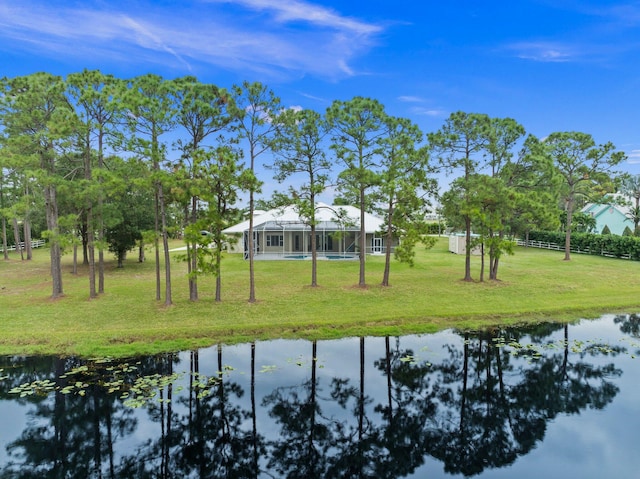 view of yard with a water view