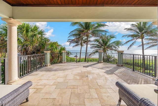 view of patio / terrace featuring a water view