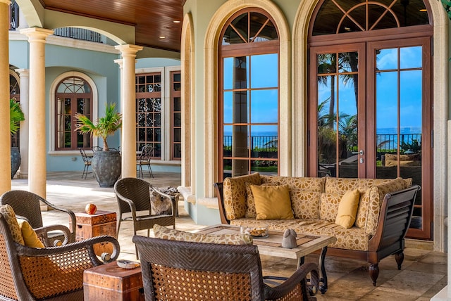 view of patio featuring french doors and outdoor lounge area