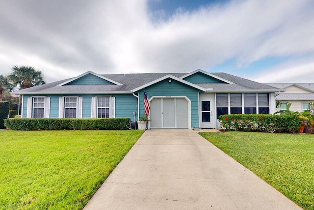 ranch-style home with a front lawn