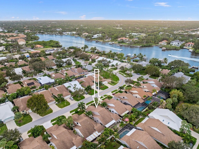 aerial view with a water view