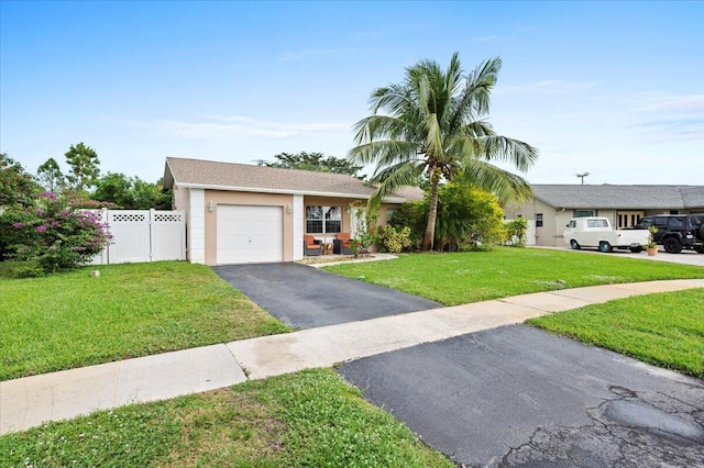 view of front of house with a front lawn and a garage