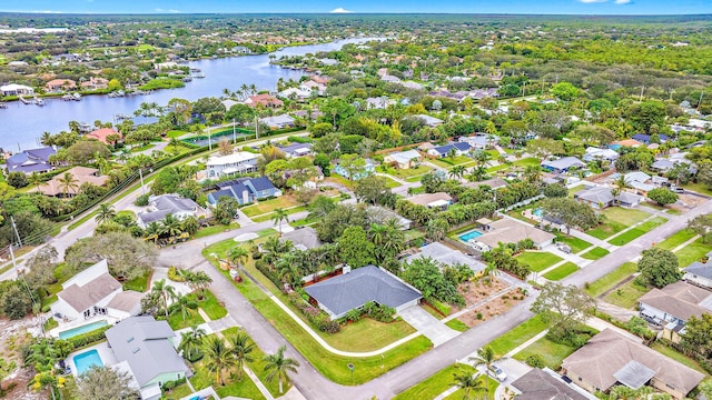 aerial view with a water view