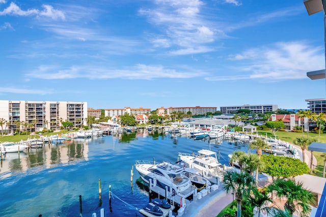 property view of water featuring a boat dock