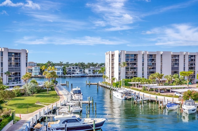 property view of water with a boat dock