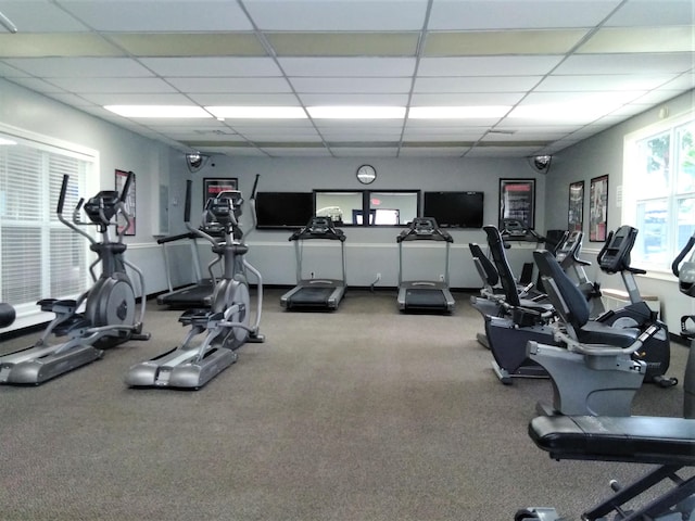 exercise room with carpet