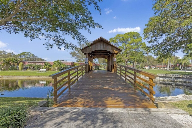 view of dock with a water view